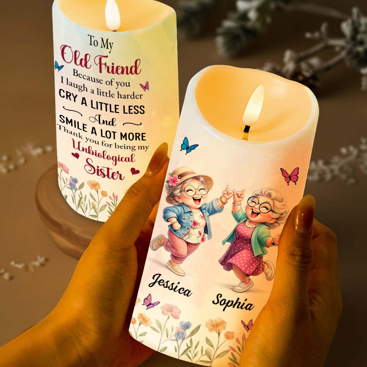 To My Old Friend Thank You For Being My Unbiological Sister With Flowers And Butterflies