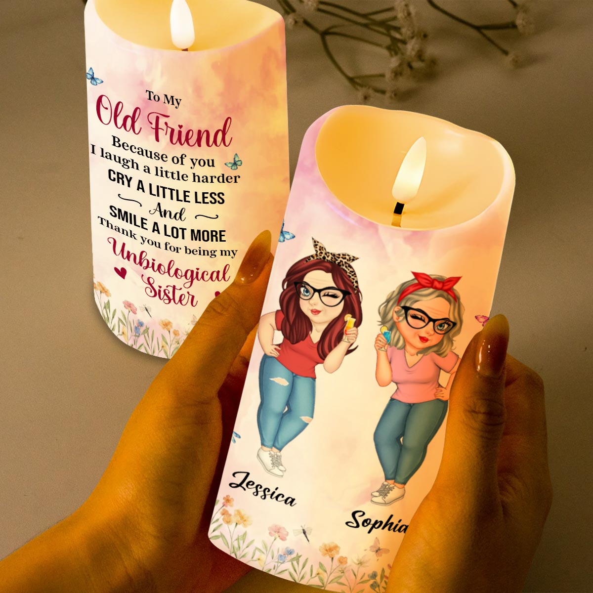 To My Old Friend, Unbiological Sister With Flowers And Butterflies