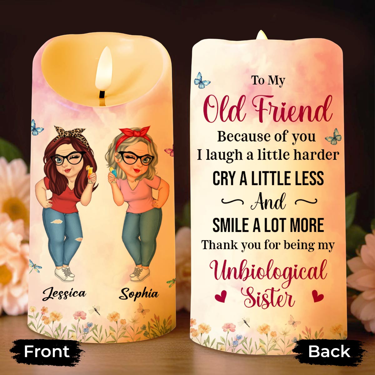 To My Old Friend, Unbiological Sister With Flowers And Butterflies