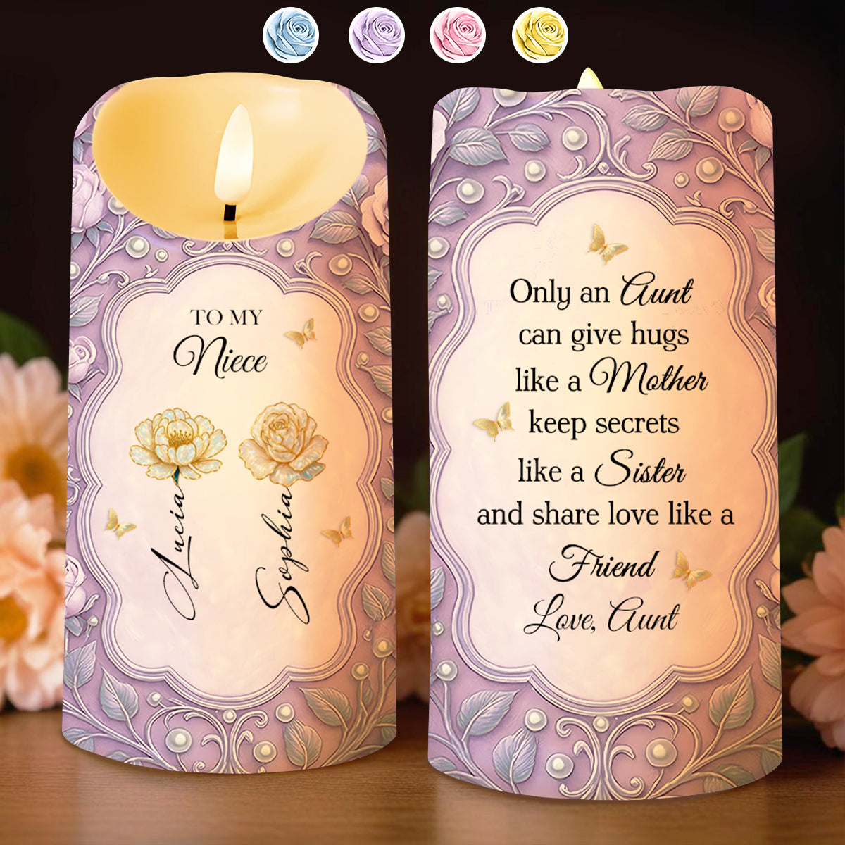 Only An Aunt Can Give Hugs Like A Mother, Flowers And Butterflies Design