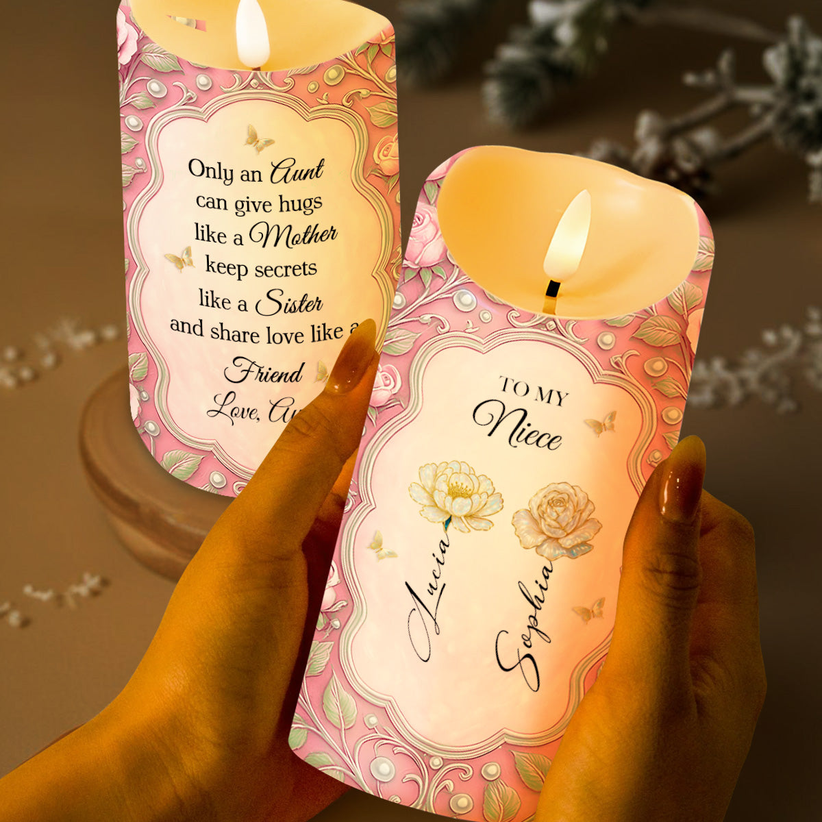 Only An Aunt Can Give Hugs Like A Mother, Flowers And Butterflies Design