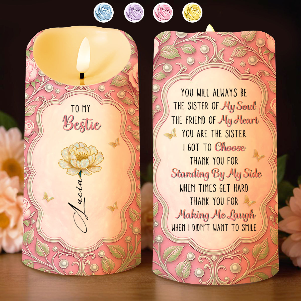 To My Bestie, Flower And Butterflies Design