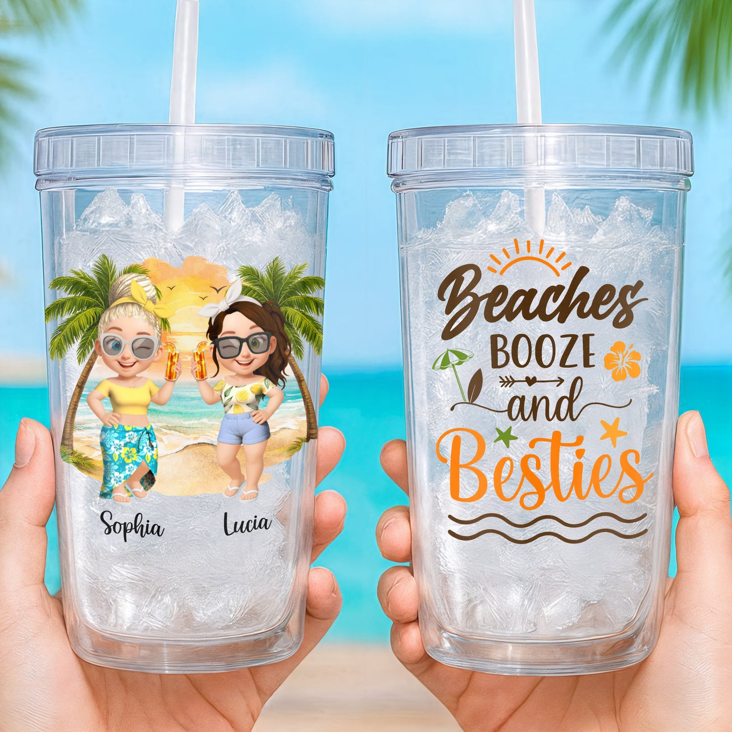 Beaches Booze And Besties With Beach And Palm Tree Design
