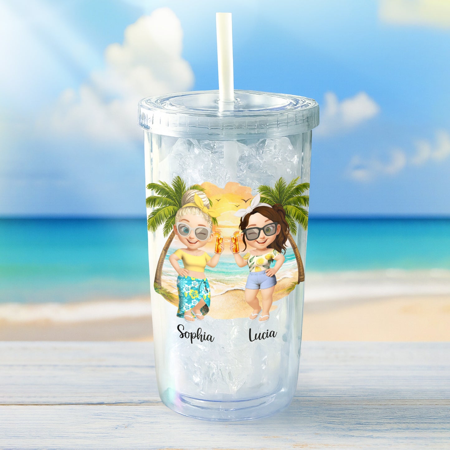Beaches Booze And Besties With Beach And Palm Tree Design