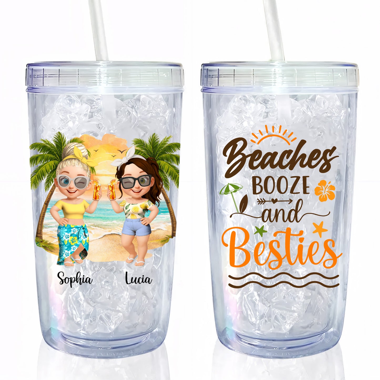 Beaches Booze And Besties With Beach And Palm Tree Design