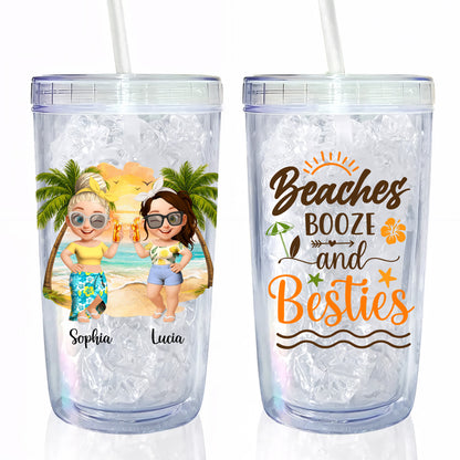 Beaches Booze And Besties With Beach And Palm Tree Design