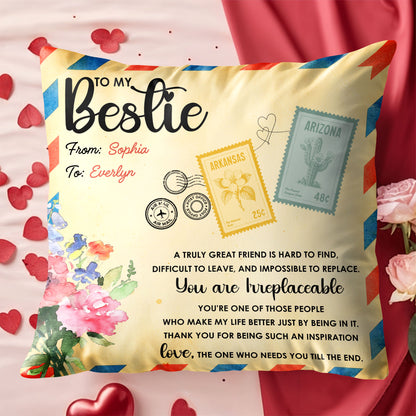 To My Bestie, Postage Stamps And Flowers Design - Personalized Custom Pillow, Insert Included - BST500_PLW