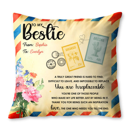 To My Bestie, Postage Stamps And Flowers Design - Personalized Custom Pillow, Insert Included - BST500_PLW