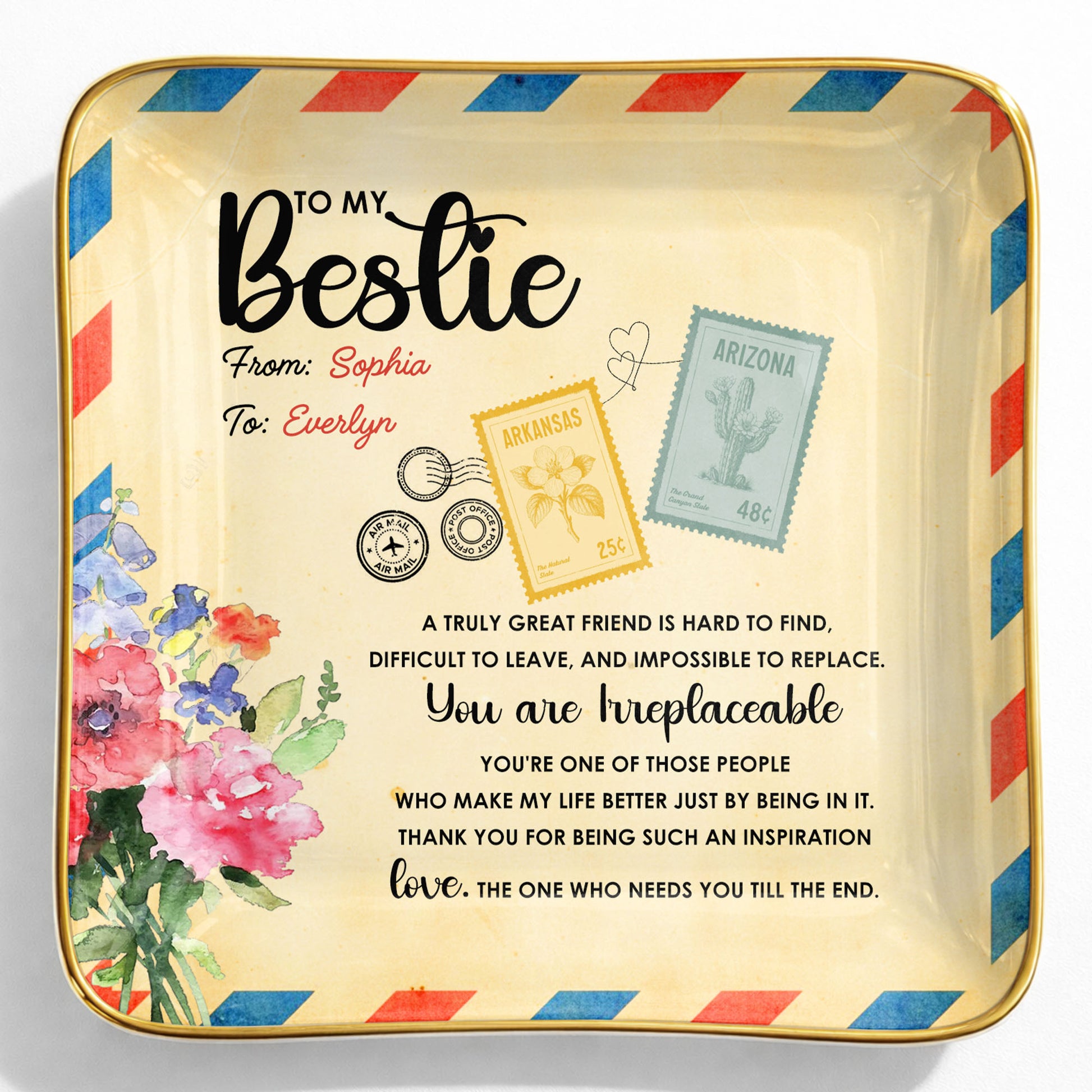 To My Bestie, A Truly Great Friend, Flowers Postage Stamps