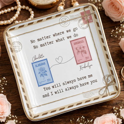 No Matter Where We Go Postage Stamp Design - Personalized Custom Jewelry Dish, Ceramic Dish, Square Shape - BST501_SCRF