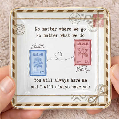 No Matter Where We Go Postage Stamp Design - Personalized Custom Jewelry Dish, Ceramic Dish, Square Shape - BST501_SCRF