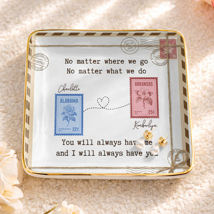 No Matter Where We Go Postage Stamp Design - Personalized Custom Jewelry Dish, Ceramic Dish, Square Shape - BST501_SCRF