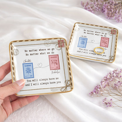No Matter Where We Go Postage Stamp Design - Personalized Custom Jewelry Dish, Ceramic Dish, Square Shape - BST501_SCRF