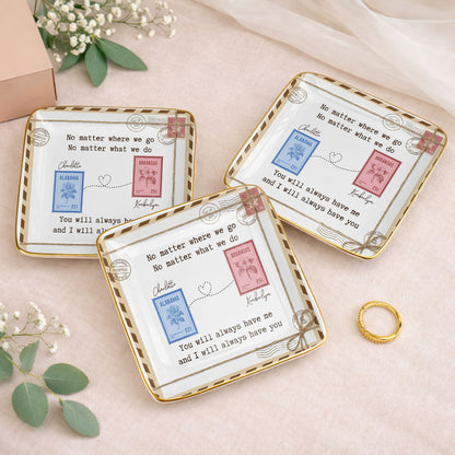 No Matter Where We Go Postage Stamp Design - Personalized Custom Jewelry Dish, Ceramic Dish, Square Shape - BST501_SCRF