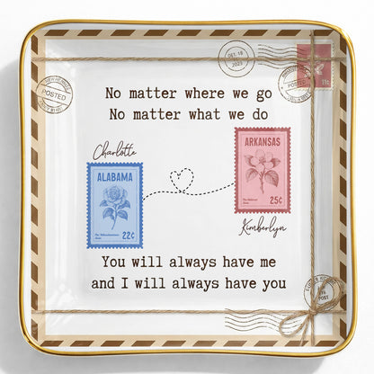 No Matter Where We Go Postage Stamp Design - Personalized Custom Jewelry Dish, Ceramic Dish, Square Shape - BST501_SCRF