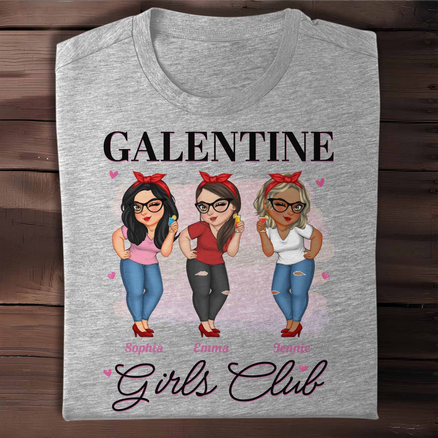 Galentine Girls Club Custom Character Illustration T-Shirt
