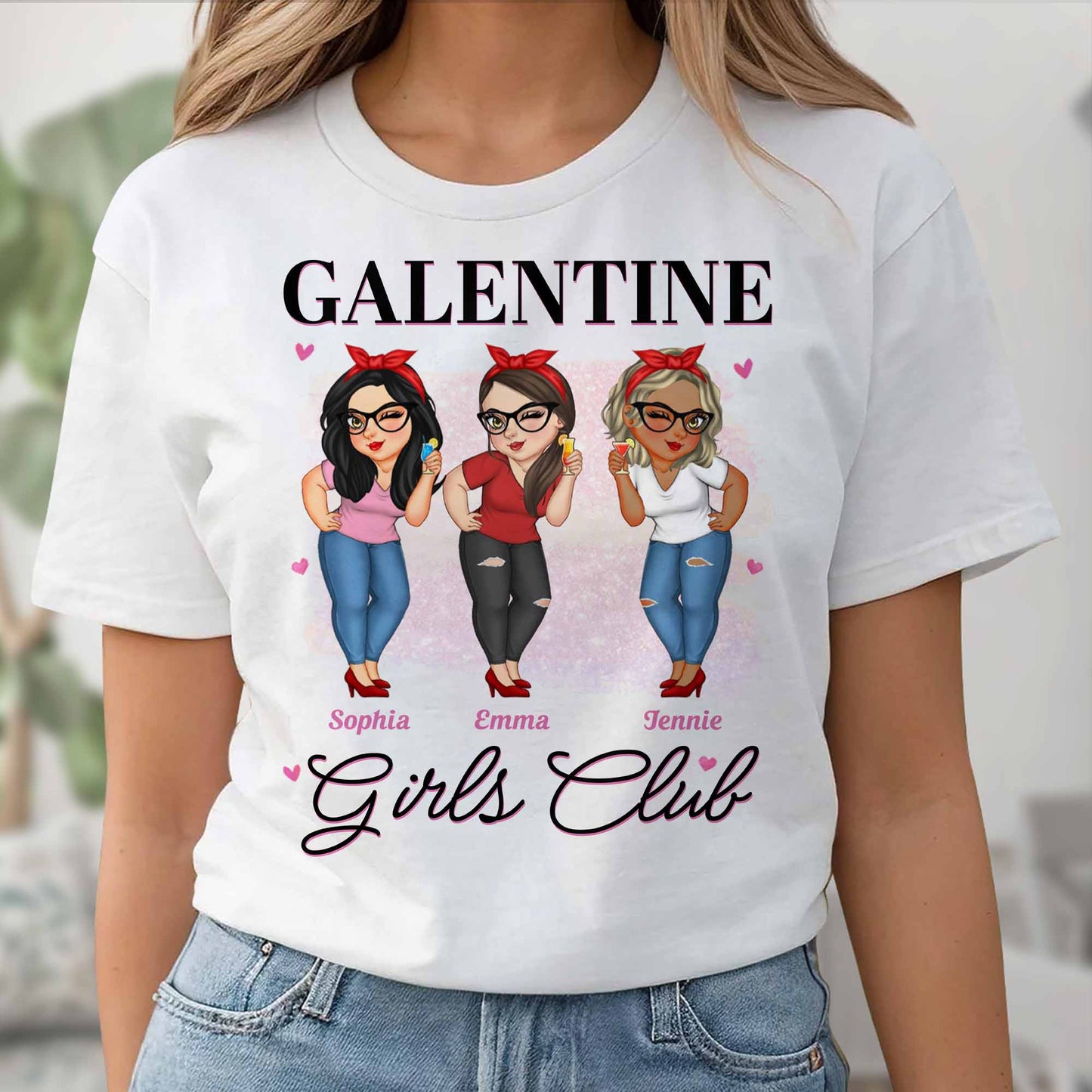 Galentine Girls Club Custom Character Illustration T-Shirt