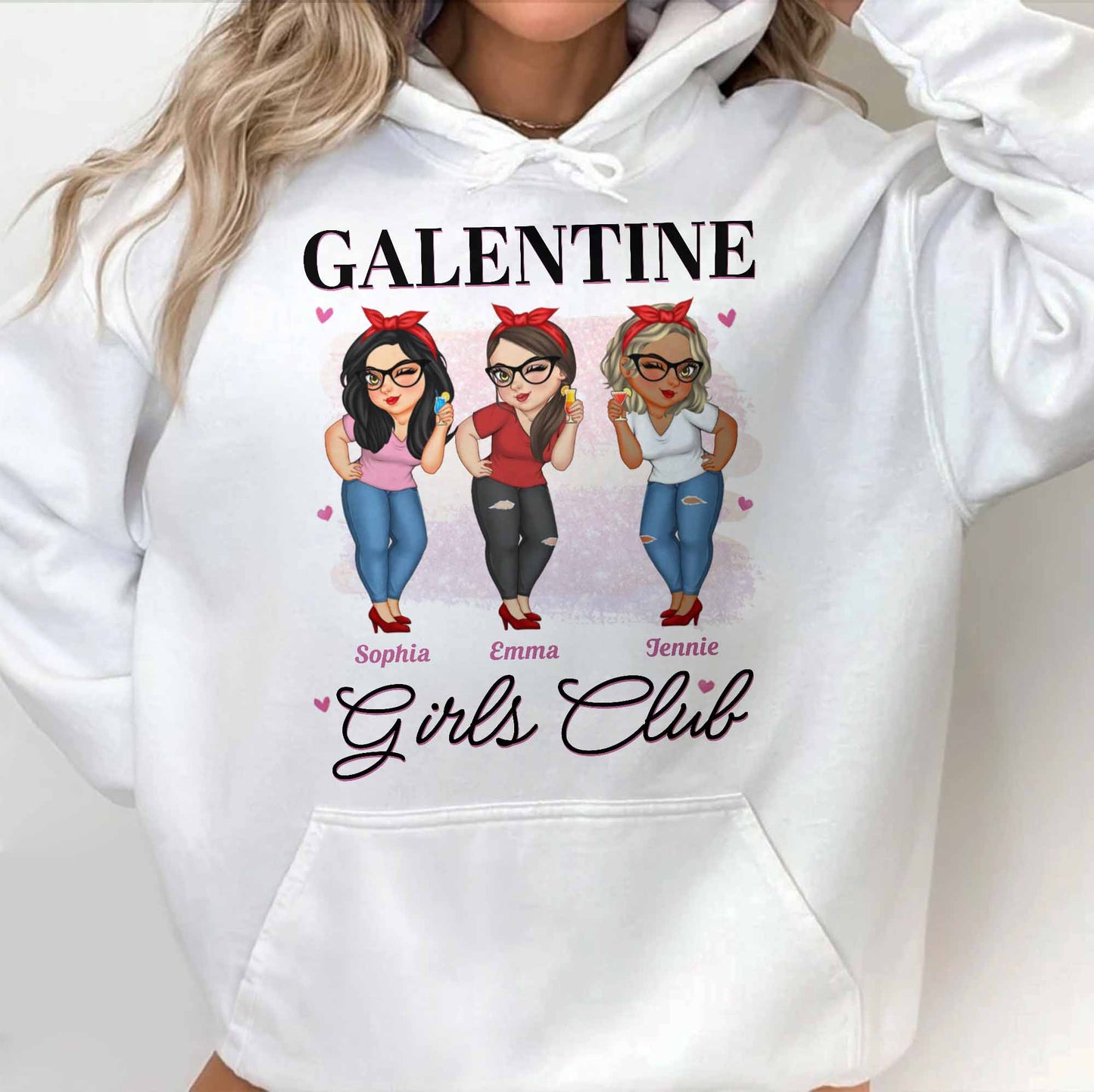 Galentine Girls Club Custom Character Illustration T-Shirt