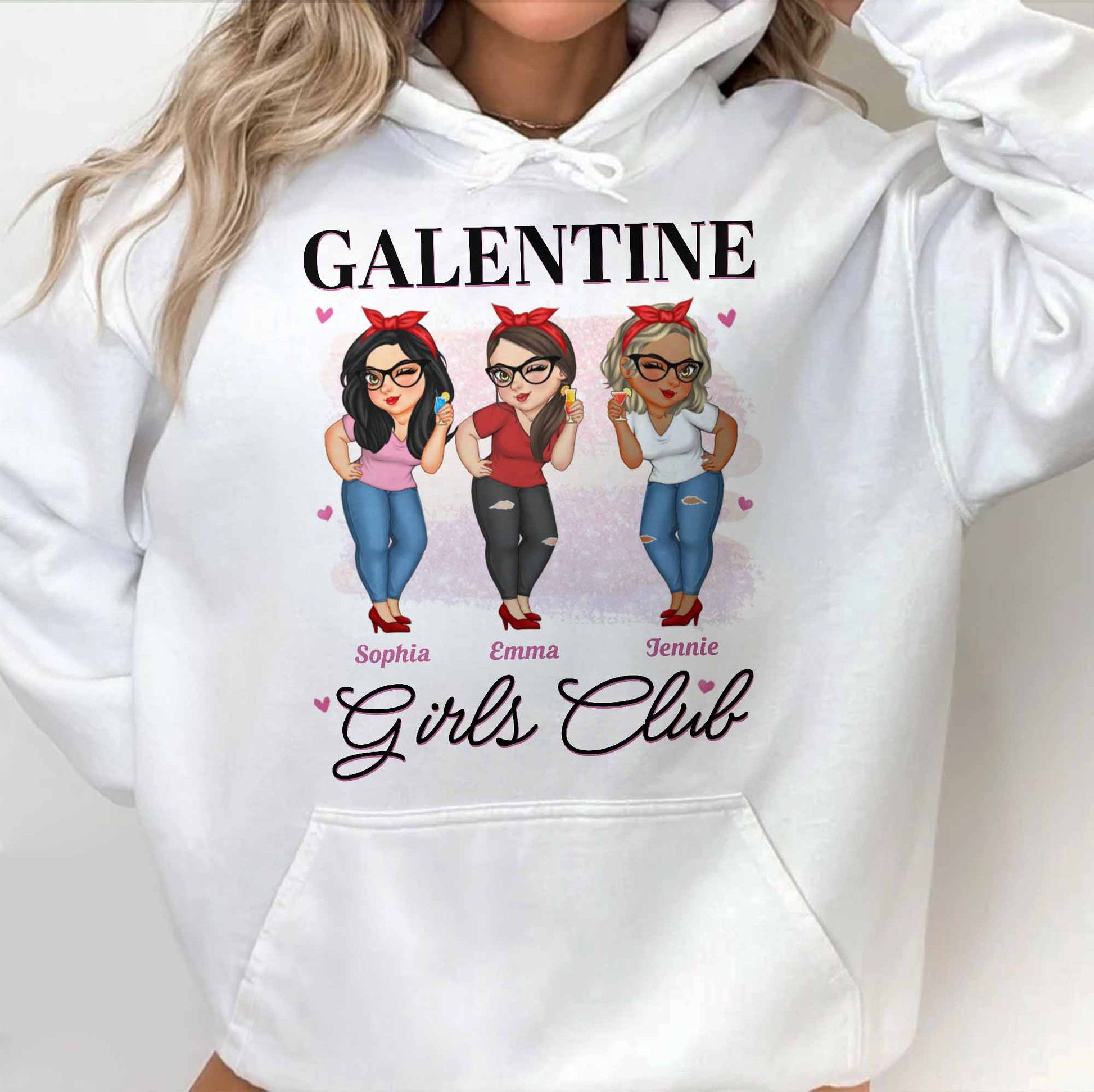 Galentine Girls Club Custom Character Illustration T-Shirt