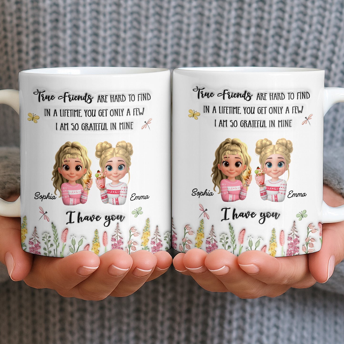 True Friends Are Hard To Find, Cartoon Characters And Flowers