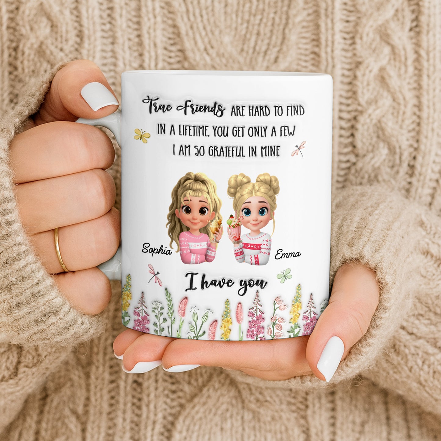 True Friends Are Hard To Find, Cartoon Characters And Flowers