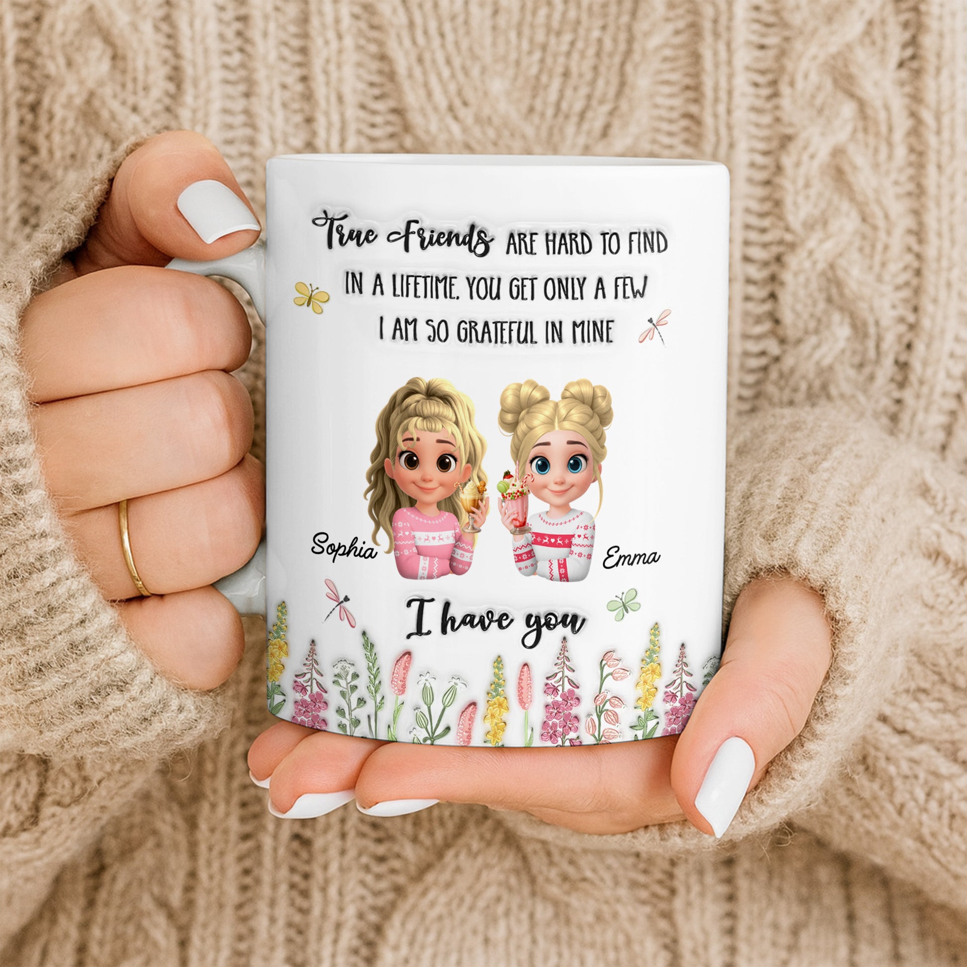 True Friends Are Hard To Find, Cartoon Characters And Flowers