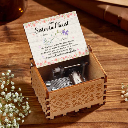 To My Sister In Christ, Flowers And Butterfly Design - Custom Music Box With "You Are My Sunshine" Tune - BST516_MZB