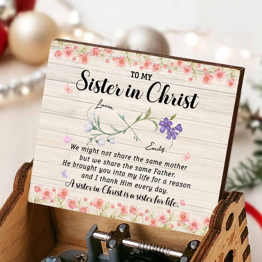 To My Sister In Christ, Flowers And Butterfly Design - Custom Music Box With "You Are My Sunshine" Tune - BST516_MZB
