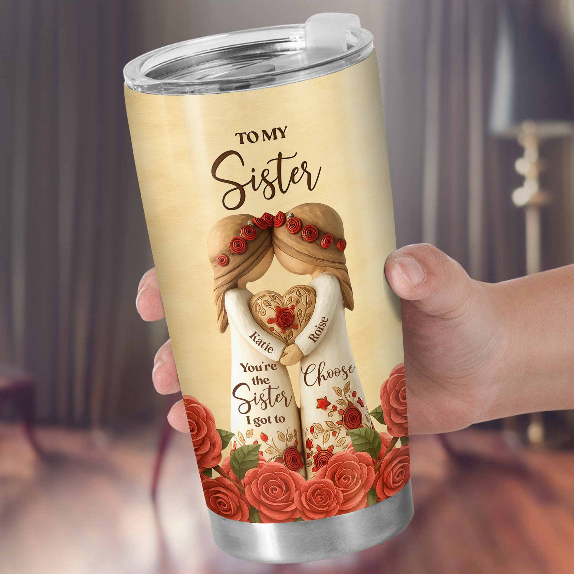 To My Sister, Roses And Hearts Tumbler