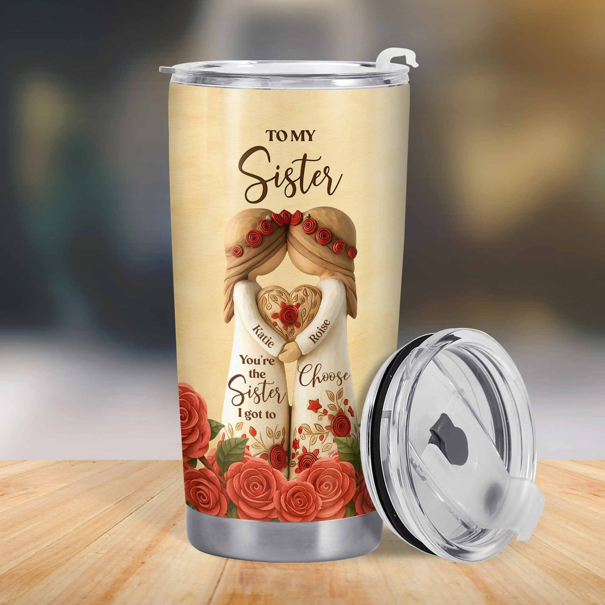 To My Sister, Roses And Hearts Tumbler