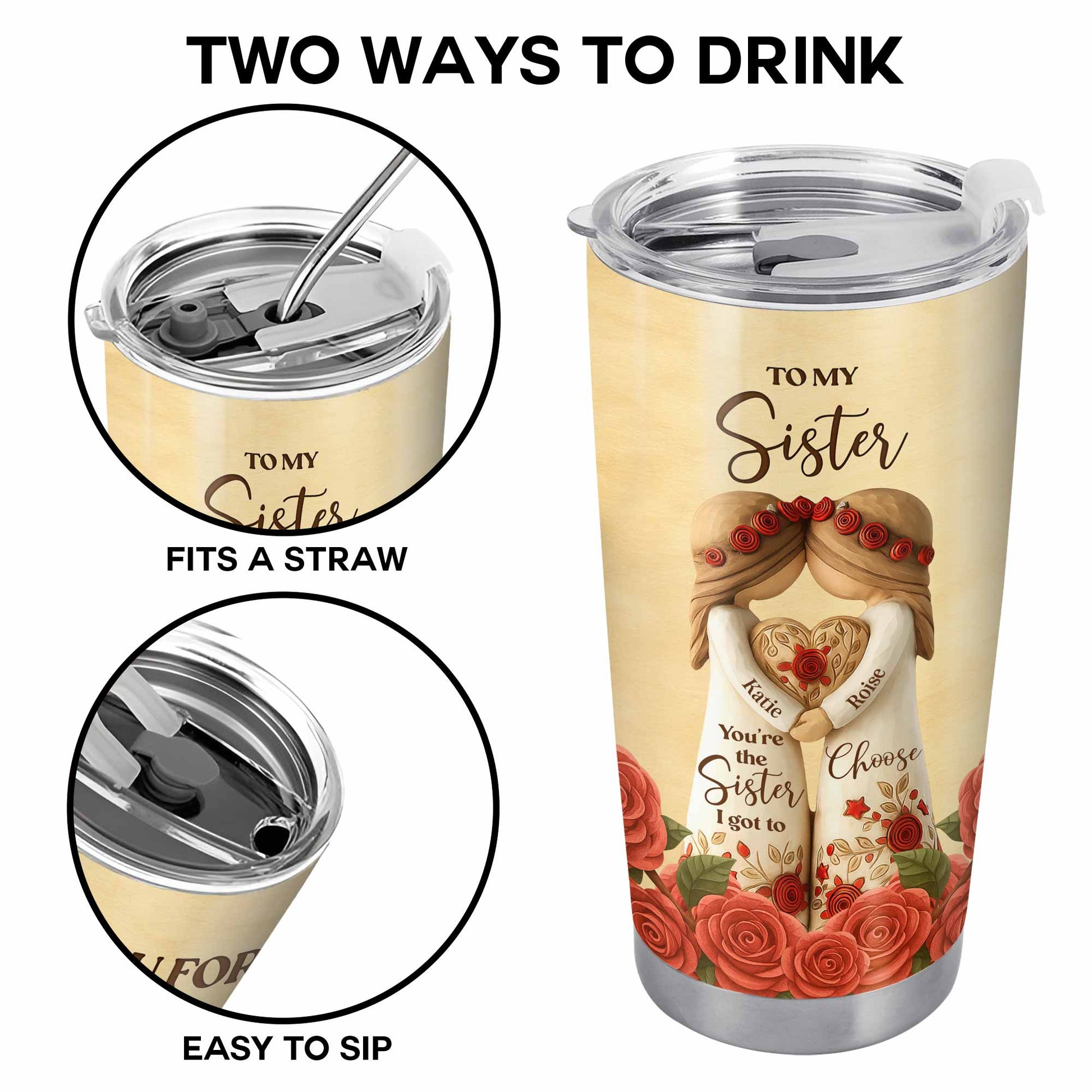 To My Sister, Roses And Hearts Tumbler