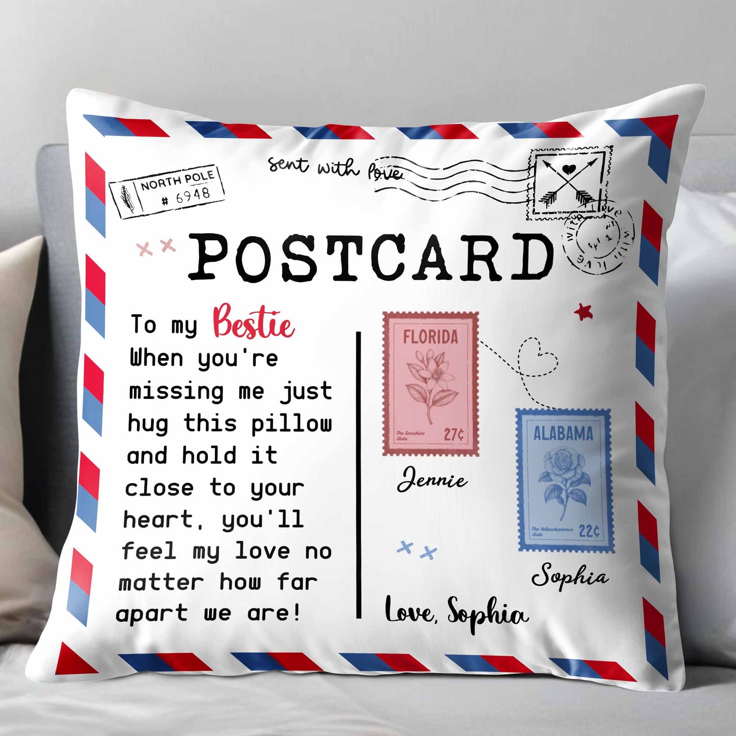 To My Bestie, Feel My Love With This Postcard Pillow