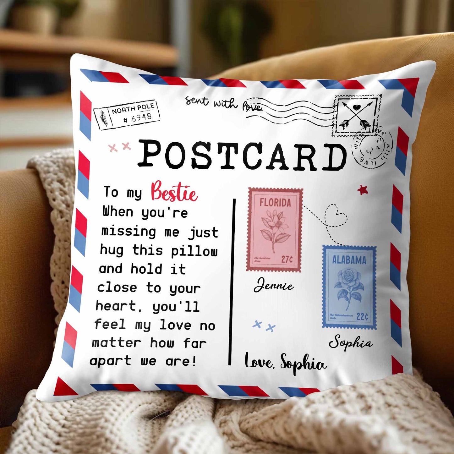 To My Bestie, Feel My Love With This Postcard Pillow