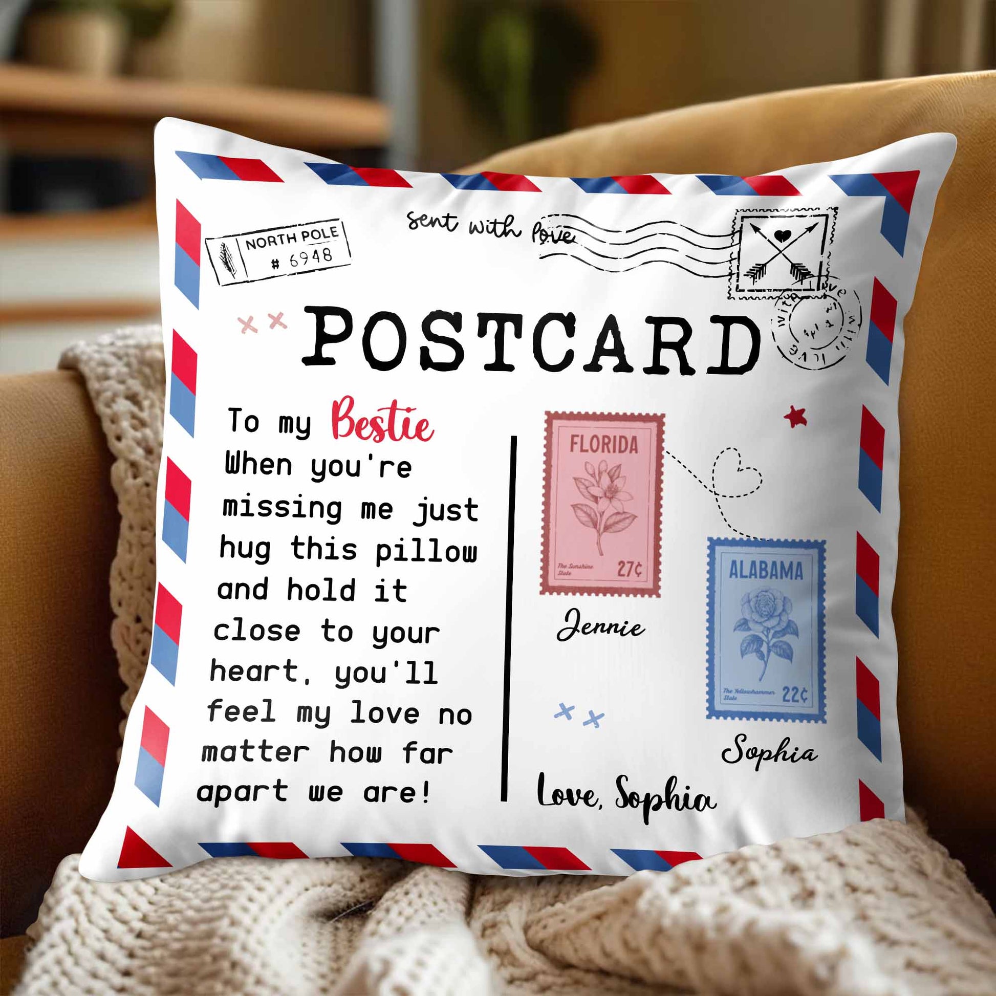 To My Bestie, Feel My Love With This Postcard Pillow