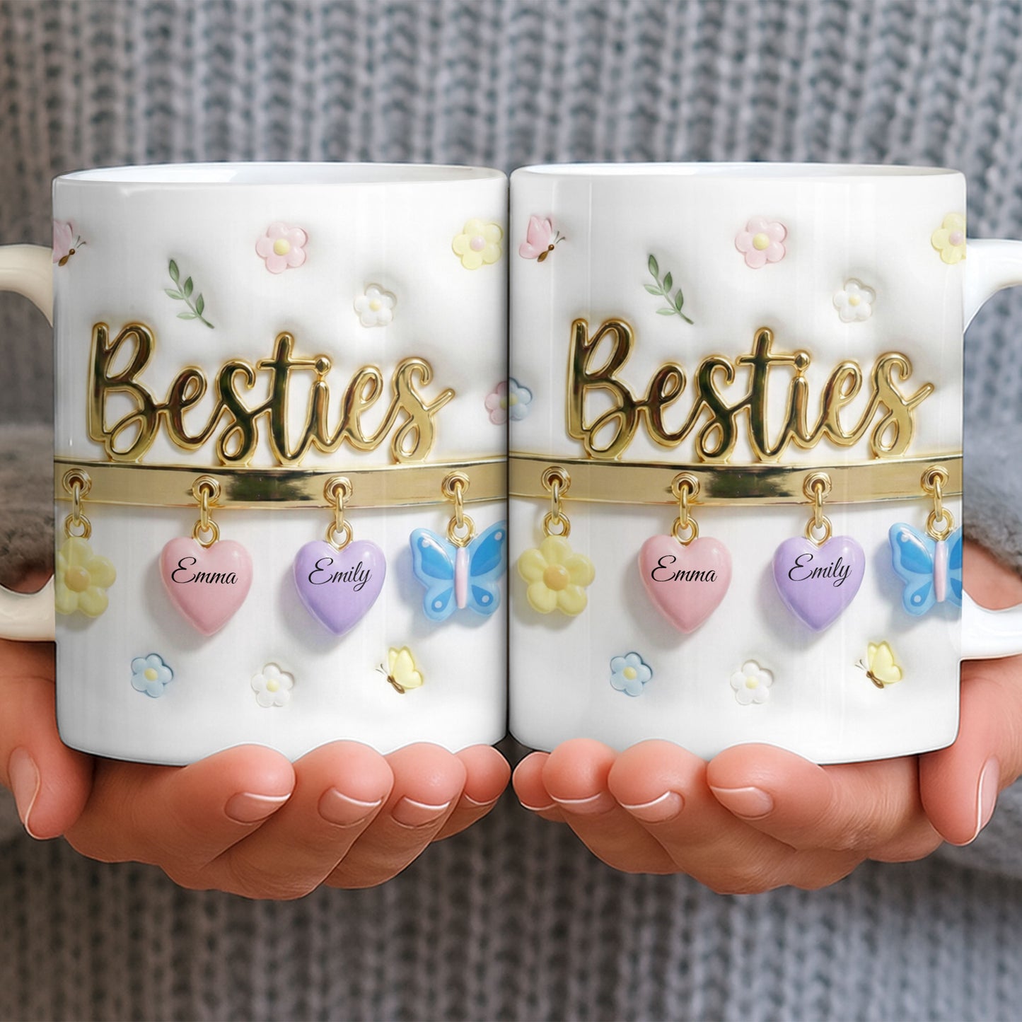 Besties with Flowers, Butterflies, and Hearts