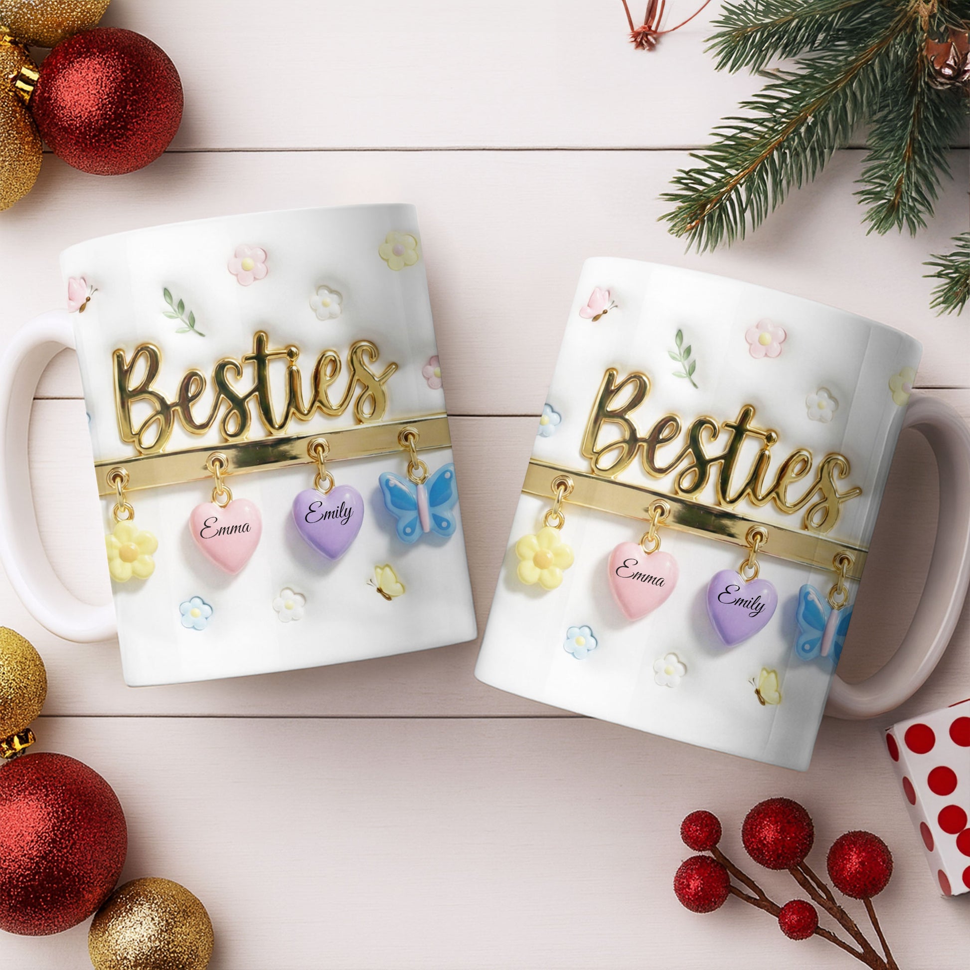 Besties with Flowers, Butterflies, and Hearts