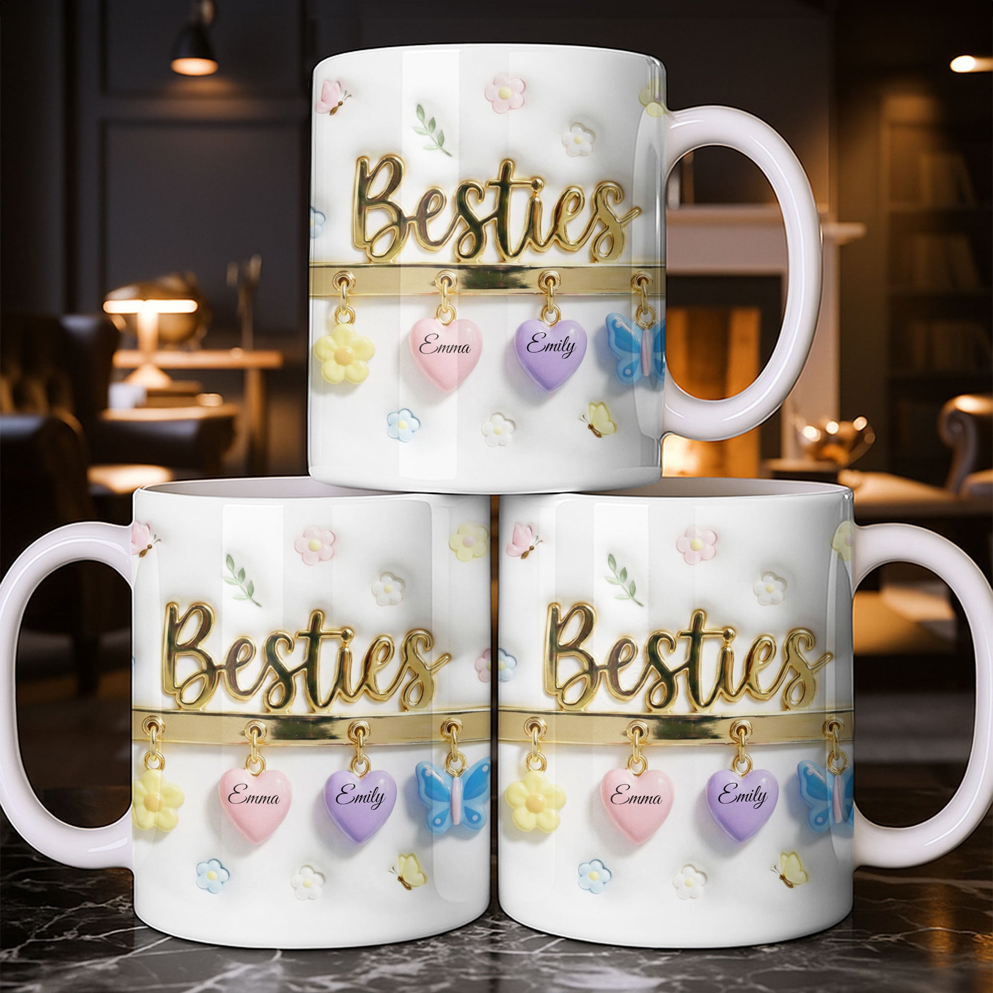 Besties with Flowers, Butterflies, and Hearts