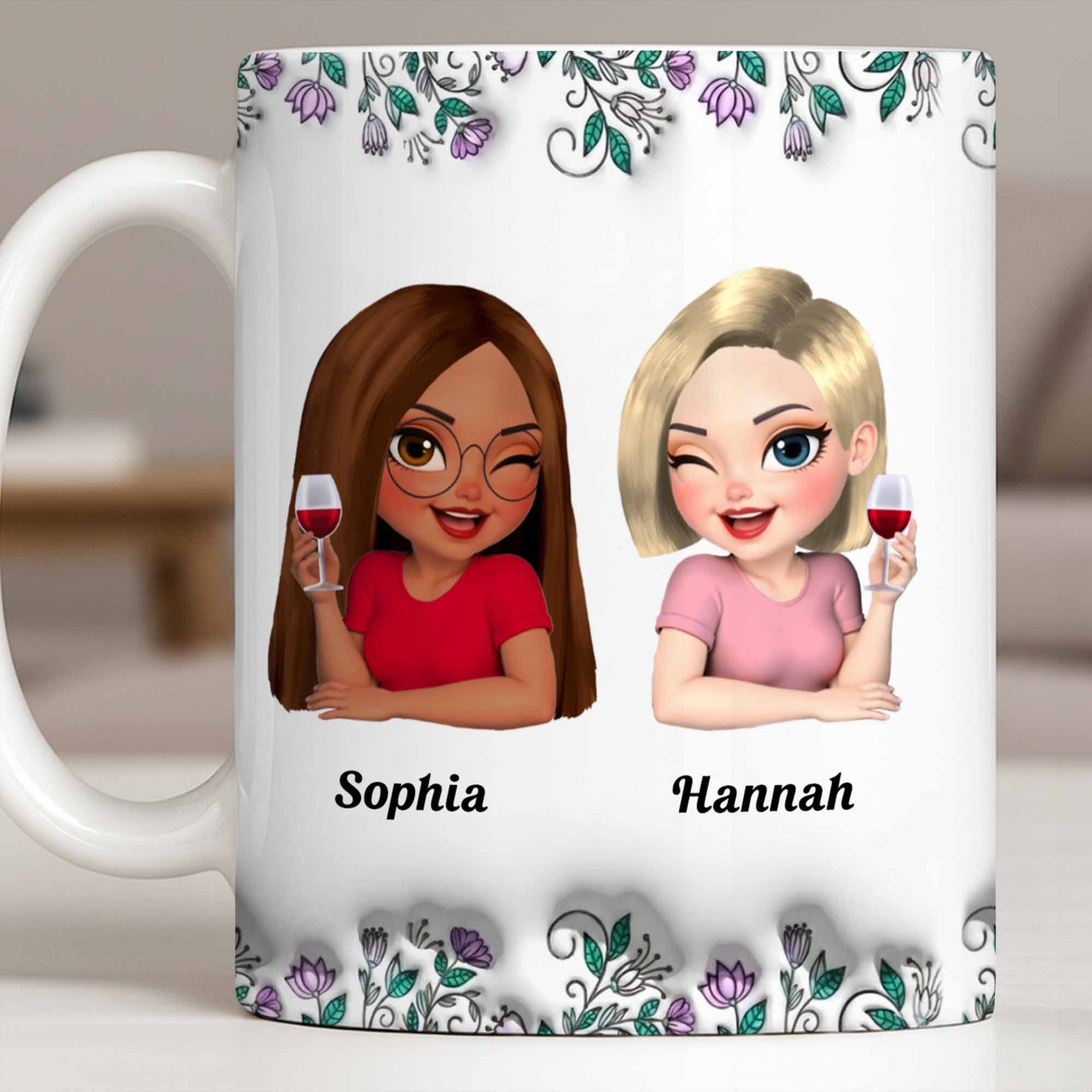 Celebrate Friendship With Personalized Coffee Mug Featuring Stylish Flowers