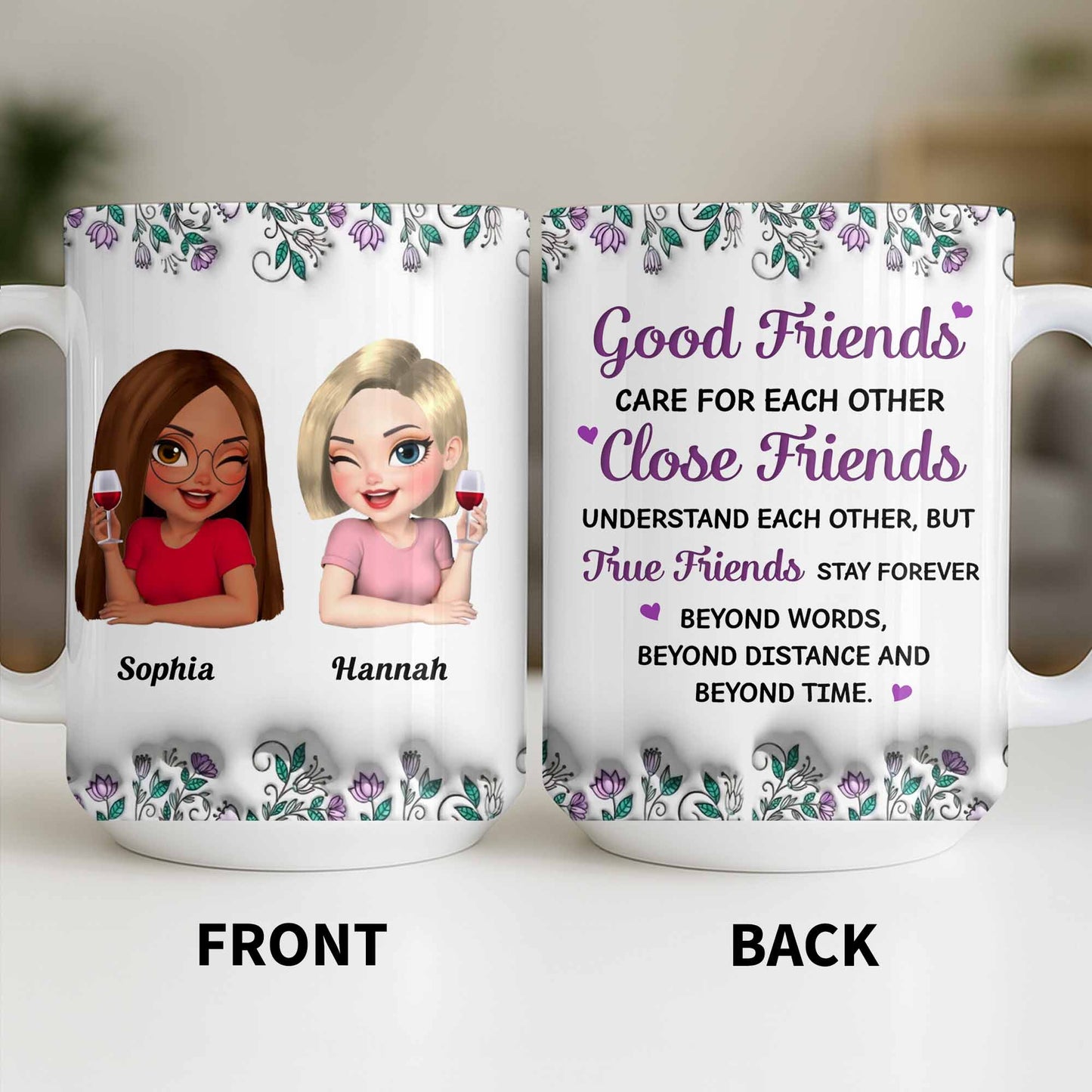 Celebrate Friendship With Personalized Coffee Mug Featuring Stylish Flowers