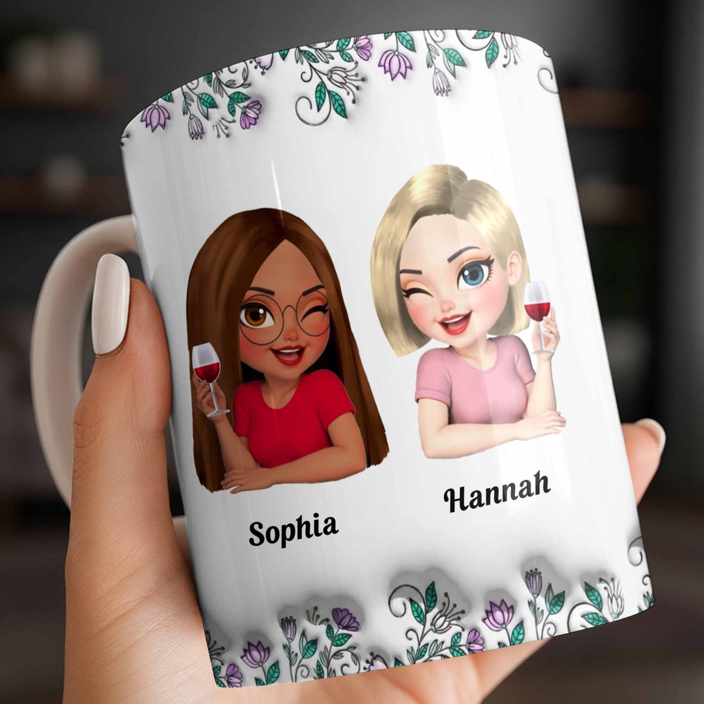 Celebrate Friendship With Personalized Coffee Mug Featuring Stylish Flowers
