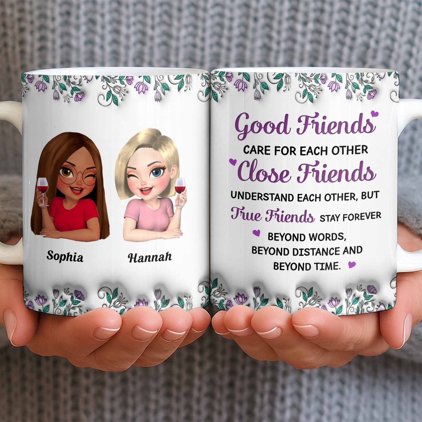 Celebrate Friendship With Personalized Coffee Mug Featuring Stylish Flowers