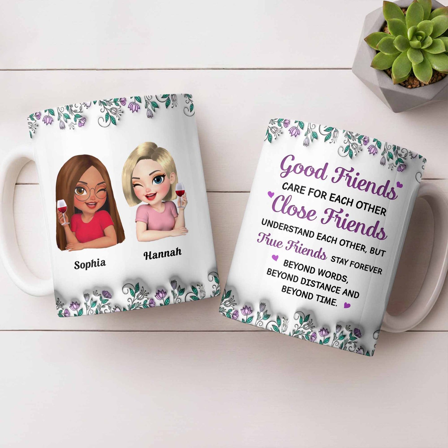 Celebrate Friendship With Personalized Coffee Mug Featuring Stylish Flowers