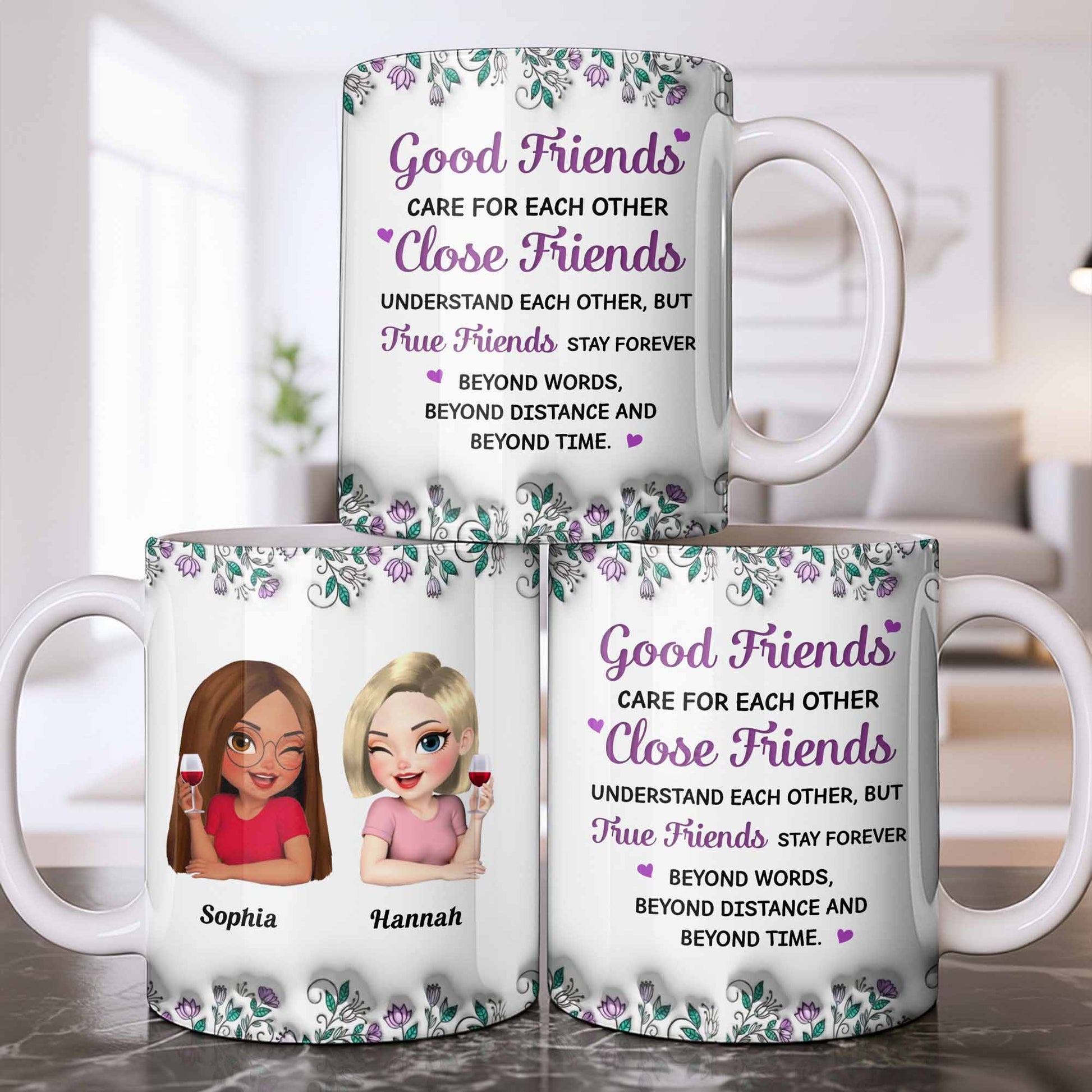 Celebrate Friendship With Personalized Coffee Mug Featuring Stylish Flowers