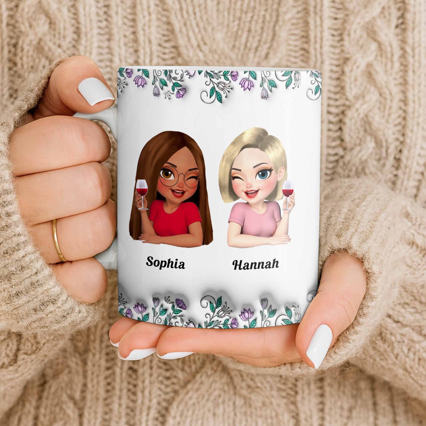 Celebrate Friendship With Personalized Coffee Mug Featuring Stylish Flowers