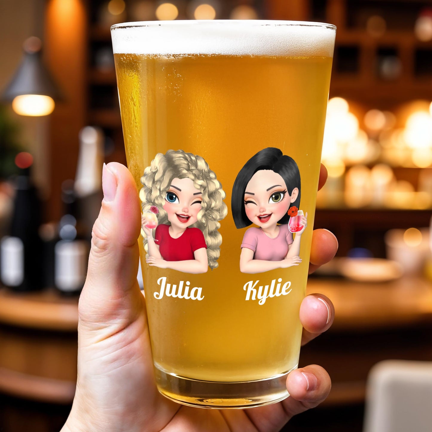 Best B*tches, Bond Over Alcohol - Personalized Custom Beer Glass - BST526_BRG