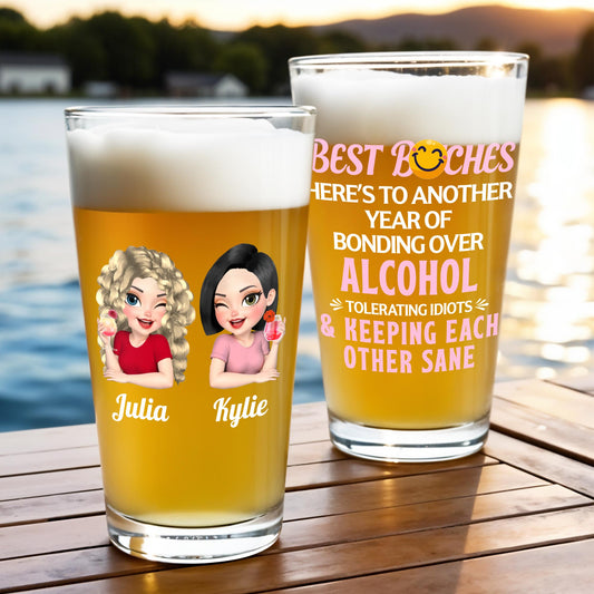 Best B*tches, Bond Over Alcohol - Personalized Custom Beer Glass - BST526_BRG