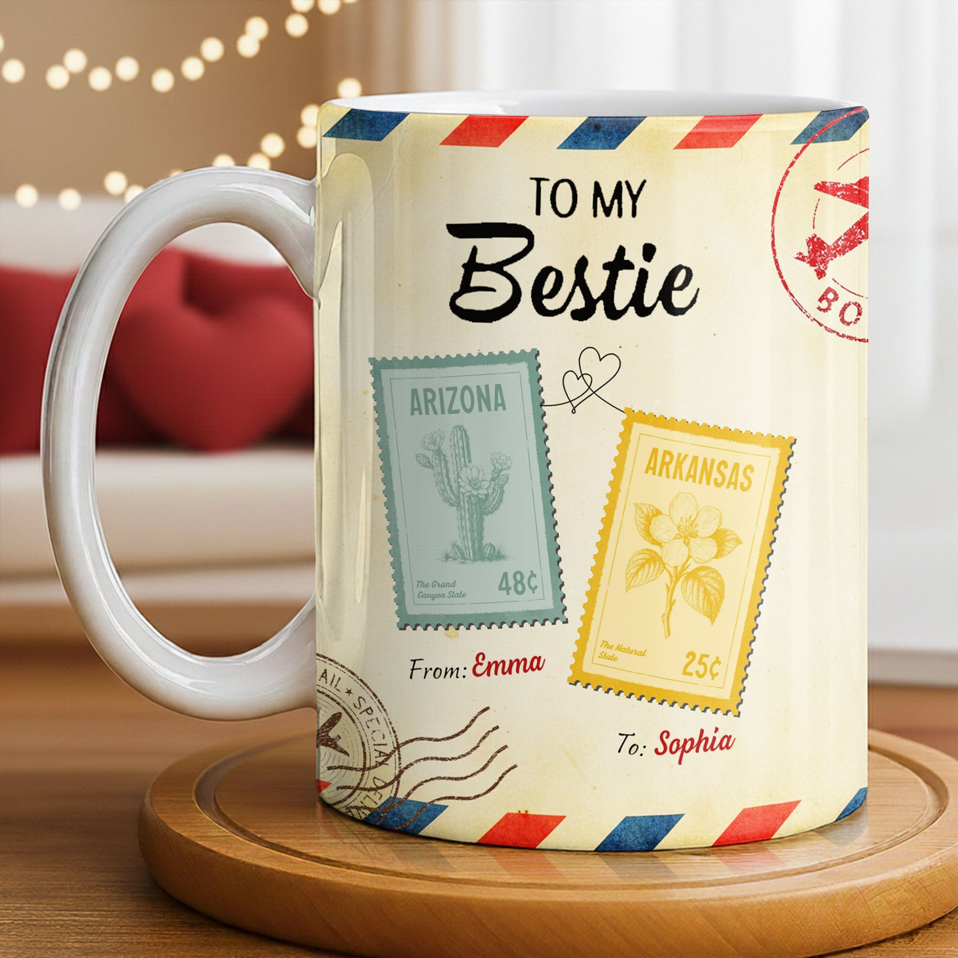 To My Bestie With Postage Stamp Design