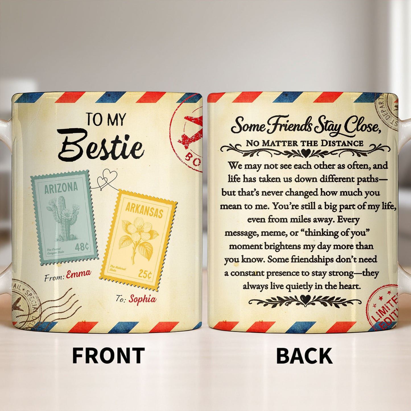 To My Bestie With Postage Stamp Design