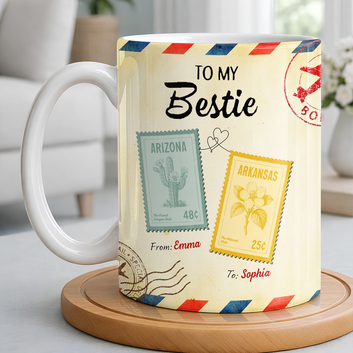 To My Bestie With Postage Stamp Design