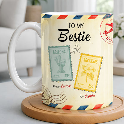 To My Bestie With Postage Stamp Design